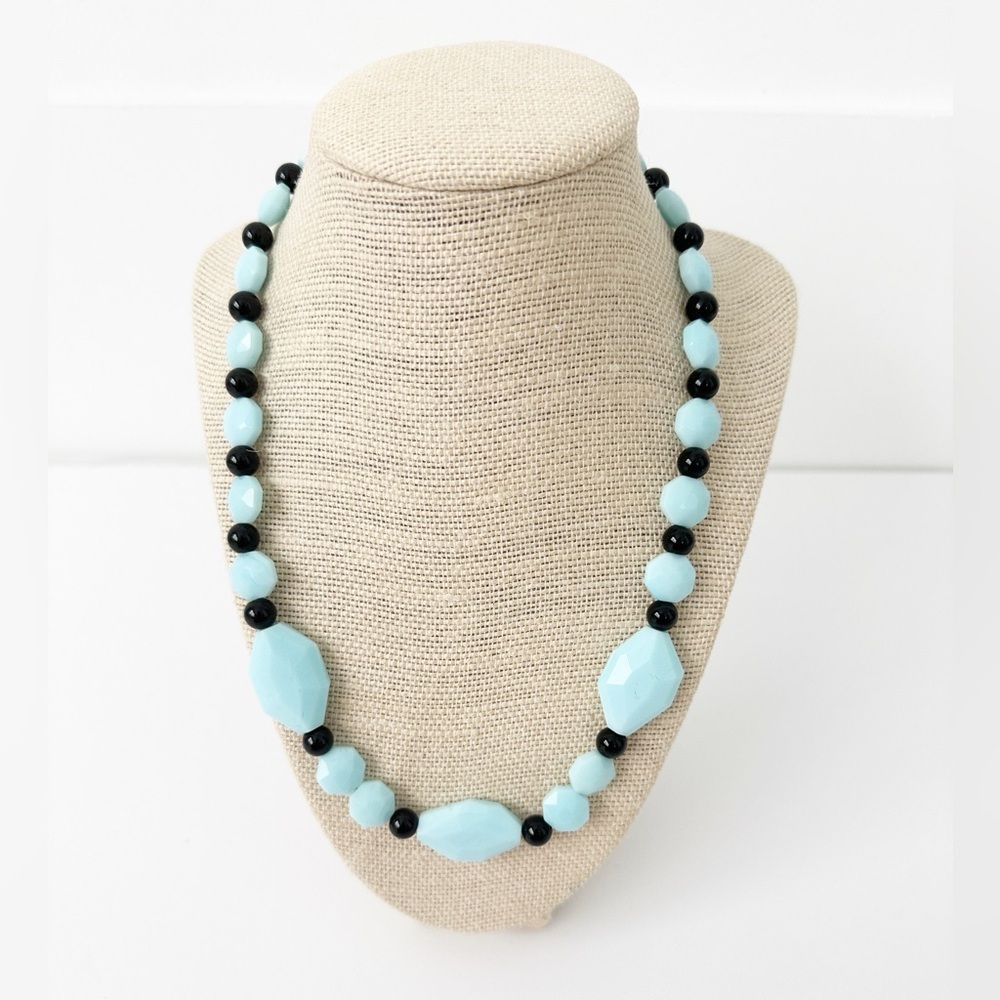 NWT Genuine Blue Agate & Black Onyx Necklace Beaded